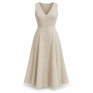 Vestido casual sin mangas con cuello en V para mujer, vestido midi con botones delanteros de color sólido para uso diario - Product Image 1
