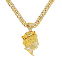 Nouveau Collier Pendentif Tête de Reine Tendance 2026, Strass Bling Bling avec Chaîne Cubaine, Bijoux Hip Hop Vente en Gros