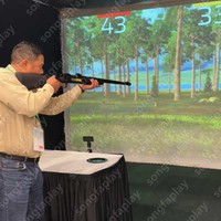 Simulateur de tir virtuel, mur de projection interactif, jeu immersif en réalité augmentée, aire de jeux intérieure, thème Océan et Sable, résolution 1280x800