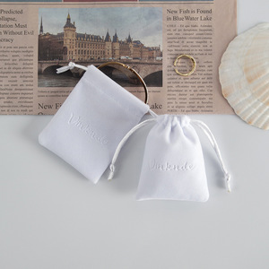 White <b>Drawstring</b> Jewelry <b>Pouch</b> 8x10cm Rectangular Soft Plush Bag For Earrings Gifts Storage Packaging - Product Image 2