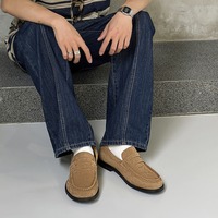 Mocassins Rétro Printemps-Été à Bout Rond pour Hommes, Chaussures Tendance en Cuir Souple à Semelle Unique, Faciles à Enfiler