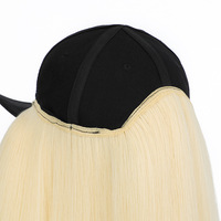 Vente en Gros Casquette Perruque Chapeau Perruque Cheveux Synthétiques Courts Bob Raides Bouclés Casquette de Baseball Noir de Haute Qualité
