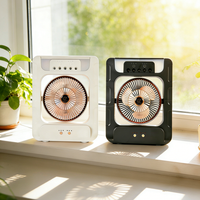 Ventilateur solaire portable blanc et noir, dernière génération, avec fonction de pulvérisation, éclairage et recharge de téléphone