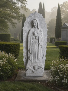 Sculptured Mary <b>Statue</b> Traditional European Style Cemetery Monument Gray Stone Carved <b>Religious</b> Figure - Product Image 2