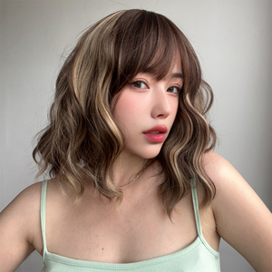 Perruque quotidienne <span class=keywords><strong>2025</strong></span>, brun foncé, courte, bouclée, avec frange, en fibre chimique de soie haute température, SM210-7 - Product Image 6