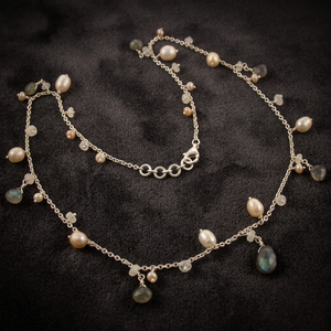 Collier de perles d'eau douce avec perles de labradorite, bijoux de mariage romantiques pour femmes, chaîne en argent, forme irrégulière, qualité AA - Product Image 3