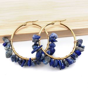 Crystal Hoop <b>Earrings</b> With Natural Stones Stainless Steel Geometric Design Everyday Wear - Product Image 4