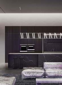 Gabinetes de Cocina Modernos Negros con Puertas Planas, Madera Sólida con Acabado Lacado, con LED e Isla - Product Image 3