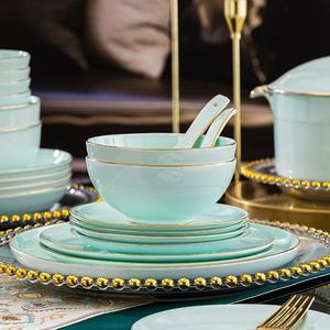 Nordic Gold Rim Meilleurs Plats En Céramique Assiettes Bol Cuisine Porcelaine <span class=keywords><strong>Vaisselle</strong></span> En Céramique Ensembles Assiettes En Porcelaine Osseuse pour Le Dîner - Product Image 2