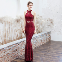 Nouvelle Robe de Soirée Longue Élégante à Col Halter, Design Sirène Personnalisé à Paillettes, Taille Empire, en Mousseline et Cachemire, pour Fêtes et Événements