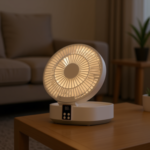 Ventilateur pliable D0100XU4MAY 5W, rechargeable par USB, avec veilleuse et télécommande, pour usage domestique, en plastique blanc, moteur DC - Product Image 2