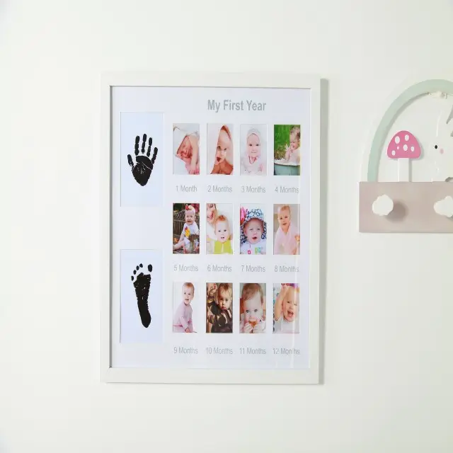 Customized Baby 1st Year Print Frame Kit 12 Month Baby Hand and Footprint Kit Picture Photo Frame