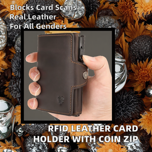 Monedero Corto de Cuero Genuino con Cierre de Broche, Bloqueo RFID para Tarjetas de Crédito, Monedero Unisex de Moda con Cremallera de Cuero Crazy Horse, Multifuncional - Product Image 2