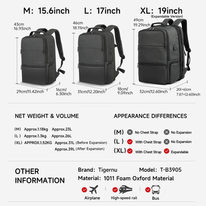 Sac à Dos de Voyage et d'Affaires <span class=keywords><strong>Tigernu</strong></span> avec Fermeture Éclair Suspendue, USB, Extensible, Grande Capacité, Imperméable et Antivol - Product Image 2