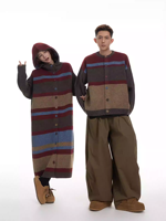 Robe pull à capuche à rayures rétro pour femmes, automne et hiver, style coréen, ample et décontractée, jambe droite longue