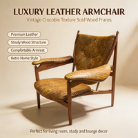 Fauteuil d'appoint en bois italien, style rétro vintage, en cuir, fauteuil lounge individuel, design du milieu du siècle, pour balcon et salon