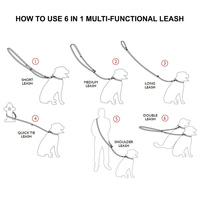 Laisse de chien à double fermoir réglable de 1 pouce de large en toile de coton Laisse de chien multifonctionnelle européenne à 6 voies