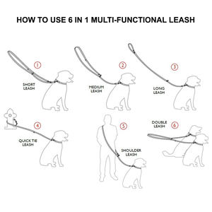 Correa de perro de doble cierre ajustable, correa de perro multifuncional europea de 6 vías de algodón de 1 pulgada de ancho - Product Image 6