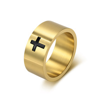 Vintage Religiöser Herrenring aus Edelstahl mit breitem Kreuzband, mehrfarbig, gebürstete Oberfläche, anpassbarer Fingerschmuck