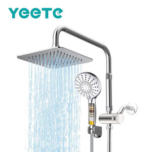 Pommeau de douche carré YEETE 8 pouces en ABS avec valve en céramique, finition chrome poli, mitigeur à commande unique, réglage pluie, angle réglable, douchette à main - Product Image 1