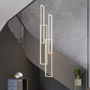 Luces colgantes de techo alto escaleras Hotel rectangular geométrico moderno candelabro de escalera larga para salón - Product Image 6
