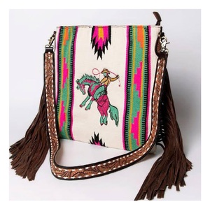 Bulk Order Handmade Tribal Style Shoulder <b>Bag</b> with <b>Woven</b> Wool Textile Detailed <b>Leather</b> Accents and Adjustable Sling Strap - Product Image 2
