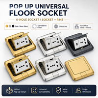 Prise de sol universelle escamotable 120 mm, 6 prises, or, argent, noir, laiton, avec prise réseau RJ45 pour hôtel, bureau