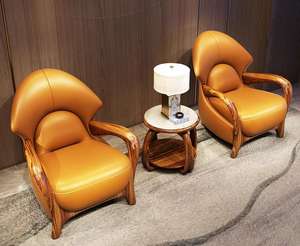 Chaise de loisirs unique en cuir de bois d'Uginwood massif aristocratique de luxe canapé design chaise tigre à dossier haut pour villa salon - Product Image 3