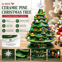 Großhandel 15 Zoll Vorbeleuchteter Keramik-Tannenbaum 64 Mehrfarbige Lichter Sternspitze Handbemalter Ständer Tischdekoration für die Feiertage