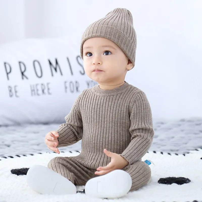 Ropa de punto personalizada para bebés, conjuntos de 3 piezas para recién nacidos, suéter, diseño de invierno, ropa de punto, mono de bebé