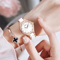 Sinobi, reloj de lujo para mujer, banda de cerámica, nueva tendencia, reloj de pulsera para mujer, PVD, chapado en oro rosa, Zirconia cúbica, abalorios de diamantes