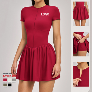 Robe de tennis pour femme avec logo personnalisé, plissée, sans manches, avec short intégré, robe de golf athlétique avec poches, ensembles de vêtements - Product Image 2