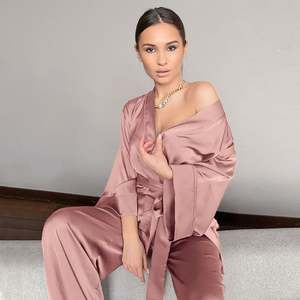 Sfy-y5120 Ensemble de pyjama décontracté pour femme en satin de haute qualité, 2 pièces, avec cardigan à lacets, fin et respirant, idéal pour l'été et la maison - Product Image 3