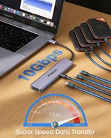 Hub USB-C 3.2 en alliage d'aluminium FORIDA 10 Gbps 7 ports 100 W PD Charge rapide pour ordinateurs portables MacBook/iPad/Surface Pro (gris)