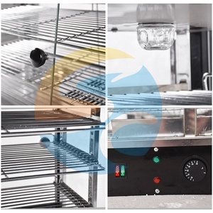 Màu đen cong bánh thủy tinh nóng lên tủ trưng bày nhà hàng thiết bị nhà bếp quầy trưng bày thực phẩm ấm hơn - Product Image 4