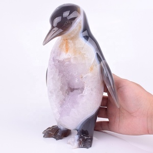 Chất Lượng Cao Đánh Bóng Thạch Anh Pha Lê Đá Quý Tay Chạm Khắc Động Vật Mã Não Geode Chim Cánh Cụt - Product Image 1