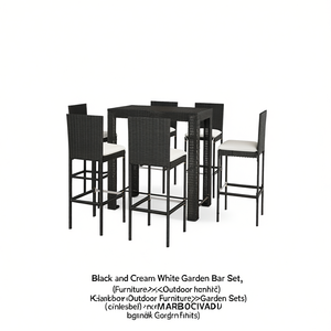 Set da Bar da Giardino Nero e Bianco Crema, 4 Posti, in Rattan, Resistente alle Intemperie, Design Contemporaneo - Product Image 1