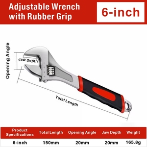 Llave Inglesa Ajustable de 150 mm Vetex al por Mayor |   Llave Inglesa de Boca Ancha de 20 mm con Mango de Agarre Suave |   Herramienta de Acero al Carbono para el Hogar y Automóviles - Product Image 3