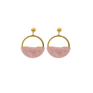 Fashion Drop <b>Earrings</b> 316L Stainless Steel PVD Gold Plating Sustainable Resistant Pink Stone Inlay - Product Image 1