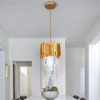 Lustre suspendu doré en aluminium à 3 couches de cristaux Capiz, réglable en hauteur, pour îlot de cuisine intérieur, douille E26