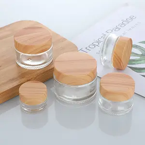 Bamboo Lid Glass Jar With Wooden Cover For Facial Oil Cream Candle Eye Cream Cosmetic Packaging