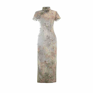 RNSHANGER Vintage Oversize Qipao Cheongsam traditionnel chinois pour femmes en satin imprimé floral Vestidos à fleurs dans le style chinois - Product Image 6