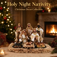 Crèche en résine artisanale, figurines de Noël décoratives et de collection, ensemble de 3 figurines de la Sainte Famille blanches et dorées