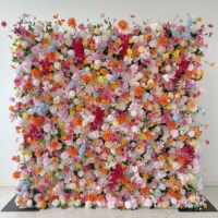 H258 5D Bunga Mawar Musim Semi Warna-warni Hydrangea, Bunga Buatan Simulasi Kain Berlapis Kuat Dekorasi Dinding Bunga untuk Pernikahan