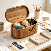 Support de téléphone moderne en bois tressé écologique, avec couvercle en fil, pour rangement d'artisanat, design anti-emmêlement pour les tricoteuses, cadeau pour la maison
