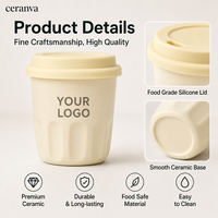 Nouveaux produits, tasse à café de voyage en céramique moderne, portable, mignonne et colorée, sans poignée, avec couvercle en silicone, tasses à lait pour cadeau