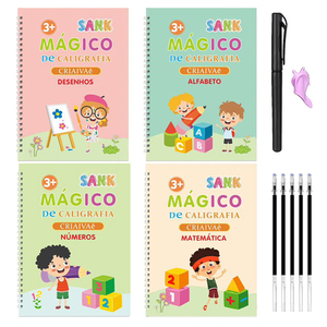4Pcs Ma Thuật Thực Hành Copybook Mầm non Trẻ Em Thư Pháp Bồ Đào Nha Trẻ Em Tái Sử Dụng Bằng Văn Bản Cuốn Sách Với 5 Nạp - Product Image 2