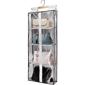 Organizador Colgante para Bolsos, Resistente, con 4 Bolsillos Grandes Transparentes de PVC, Colgador de Madera, Tela Oxford, para Armario y Dormitorio - Product Image 1