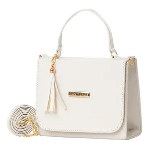 Petit sac messager blanc en cuir véritable avec fermeture à rabat à pompon, unisexe, à porter en bandoulière, pour usage quotidien - Product Image 3