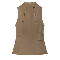 Zevity – Blouse sans manches vintage pour femme, col montant, double boutonnage, style streetwear, fermeture éclair au dos, coupe ajustée, chic